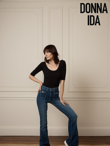 DONNA IDA Hope Blue High Rise Patch Pocket Flare Jeans (C85585) | €180