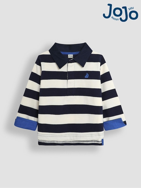 JoJo Maman Bébé Navy Ecru Stripe Stripe Rugby Shirt (C86138) | €37