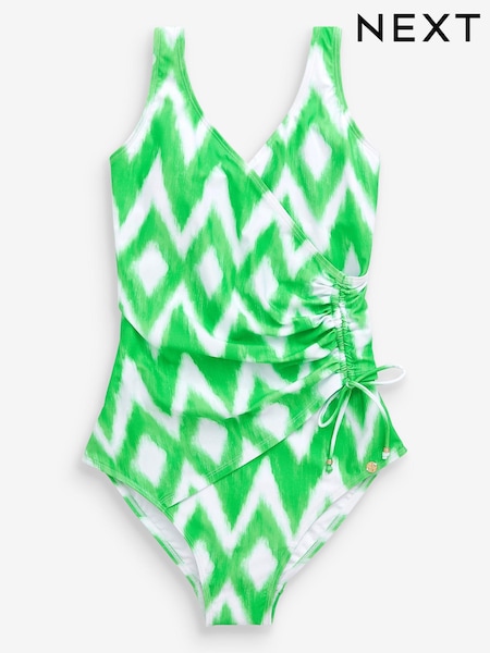 Green Zigzag Ruched Side Tummy Control Swimsuit (C86298) | €35