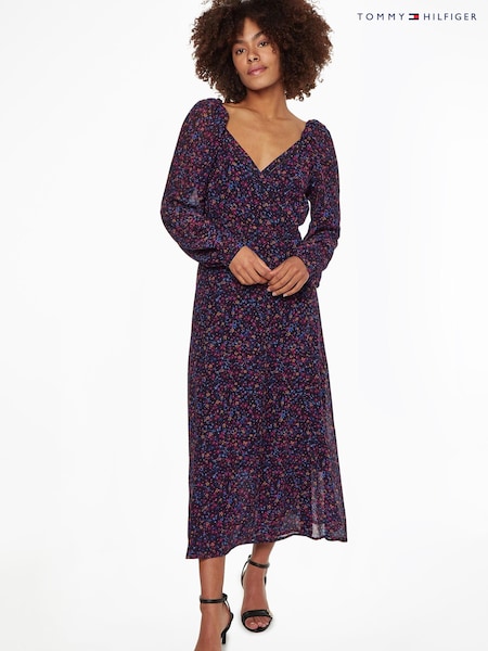 Tommy Hilfiger Purple Floral Chiffon Wrap Dress (C86397) | €95