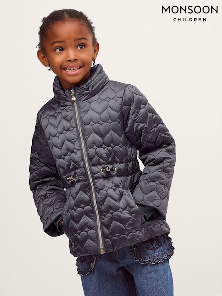 Blue - Monsoon Heart Quilted Shower Resistant Coat