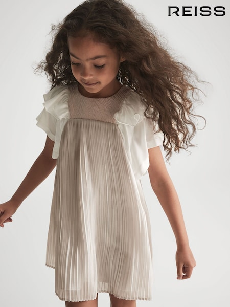 Reiss Silver Ariella 9-12 yrs Metallic Pleated Dress (C86845) | €95