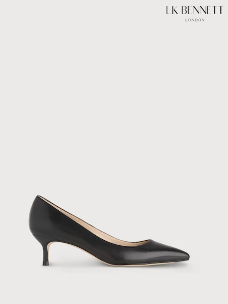 LK Bennett Black Leather Audrey Kitten Heel Courts (C87097) | €253
