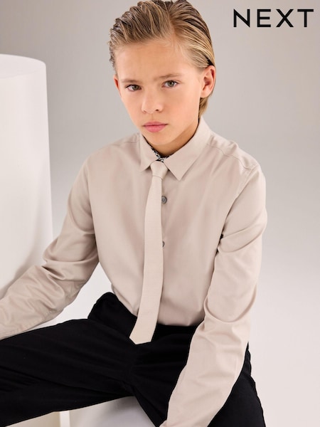 Stone Long Sleeve Smart Trimmed Shirt (3-16yrs) (C87255) | €9 - €13