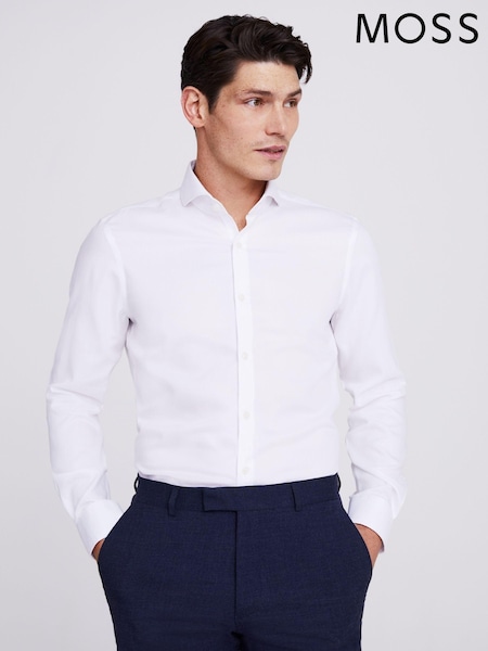 Alb - Slim - MOSS Oxford Non Iron 100% Bumbac Cămăși (C87638) | 208 LEI