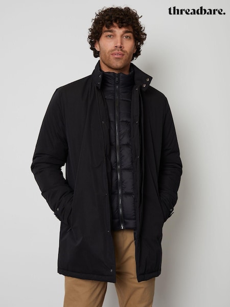 Threadbare Black Showerproof Mock Layer Funnel Neck Coat (C87781) | €41.50