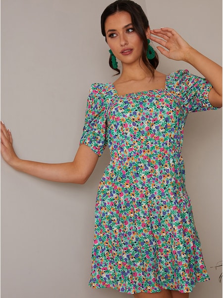 Chi Chi London Green V-Neckline Floral Mini Dress (C87925) | €37