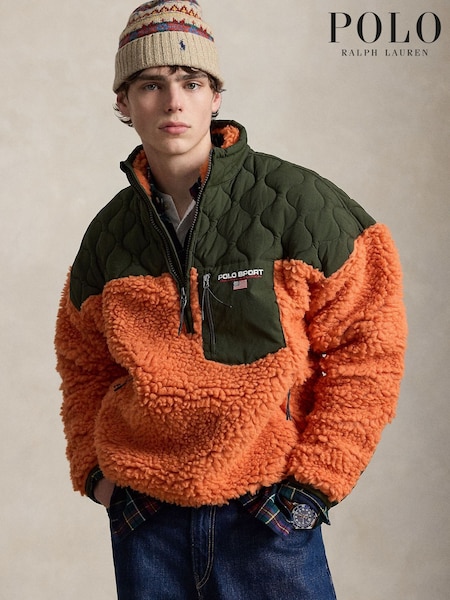 Orange - Regular Polo Ralph Lauren Polo Sport Shaggy Hi Pile Quater Zip Fleece Top