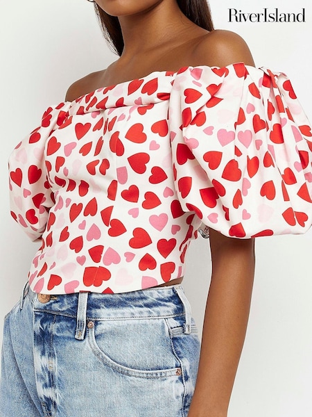 River Island White Petite Puff Sleeve Satin Corset Top (C88477) | €26