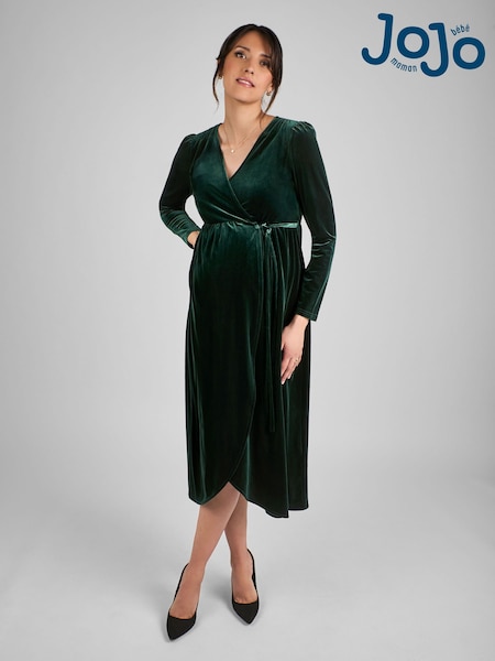 JoJo Maman Bébé Green Velvet V-Neck Maternity & Nursing Wrap Dress (C88533) | €105