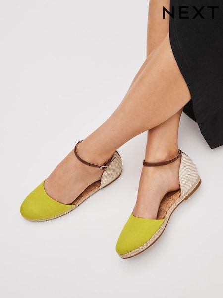 Lime Green Closed Toe Ankle Strap Espadrille Shoes (C88998) | € 12