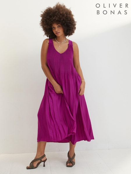 Oliver Bonas Purple Plisse Swing Midi Dress (C89072) | €61