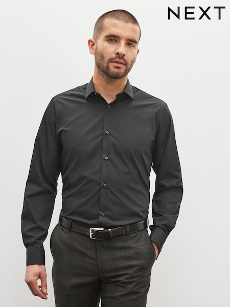 Black Regular Fit Easy Care Double Cuff Smart Shirt (C89122) | €24