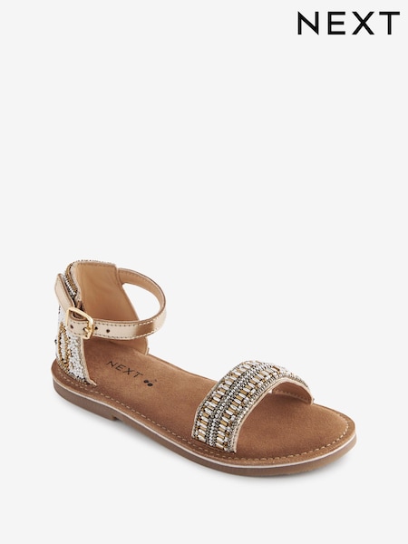 Gold - Leather Embellished Beaded Sandals (C89332) | 14 € - 18 €