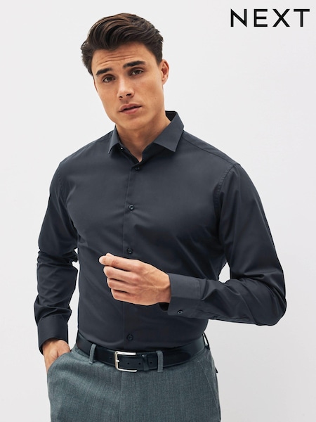 Charcoal Grey Slim Fit 100% Cotton Single Cuff Shirt (C89709) | €14.50