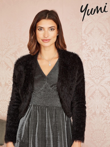 črna - Yumi Eyelash Knit Bolero (C89724) | € 47