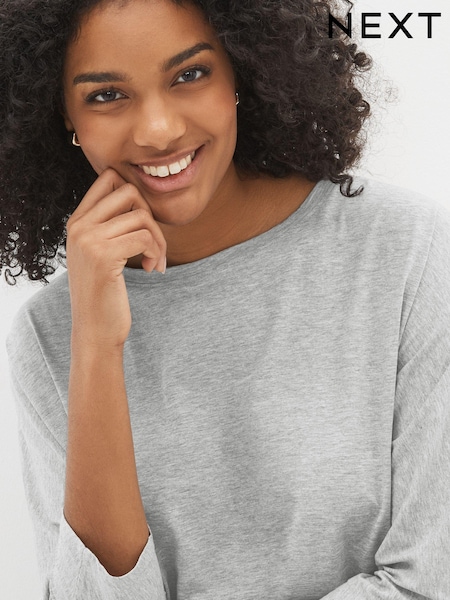 Grey 3/4 Length Sleeve 100% Cotton T-Shirt (C89972) | 24 QAR