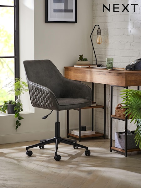 Monza Faux Leather Dark Grey Hamilton Black Leg Quilted Office Chair (C90375) | €245