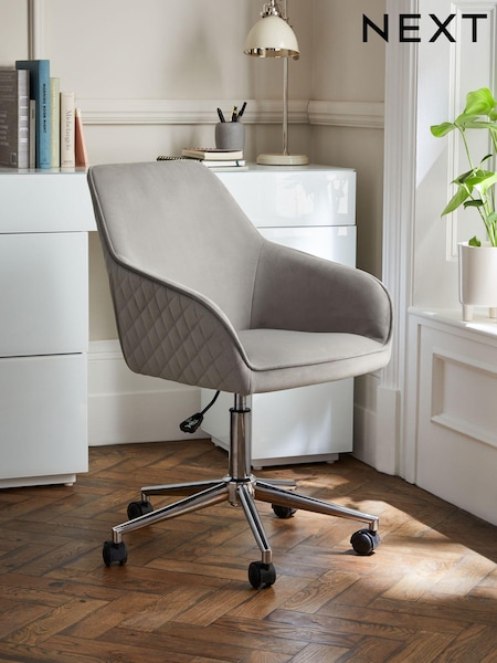 Soft Velvet Mid Grey Hamilton Chrome Leg Quilted Office Chair (C90641) | €245