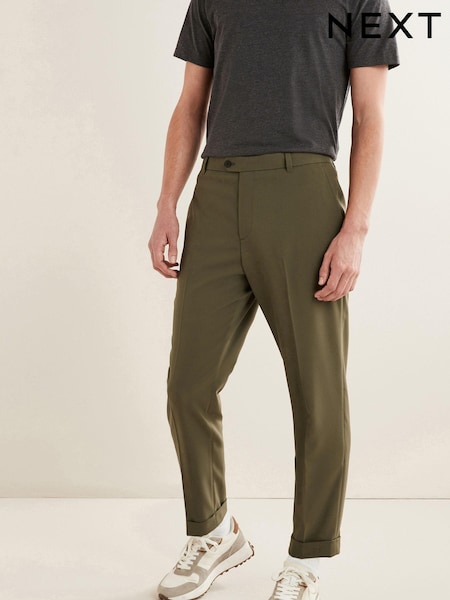 Khaki Green Wide Leg Plain Front Formal Trousers (C91007) | €12.50