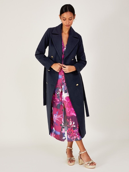 Monsoon Blue Lola Belted Wool Mix Trench Coat (C91026) | €102