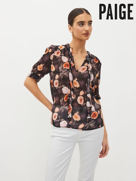 Paige Tangi Floral Silk Black Blouse (C91042) | €222