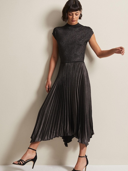 Phase Eight Black Isla Metallic Pleated Knitted Dress (C91090) | €79