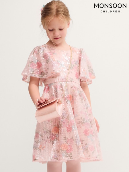 Pink - Monsoon Fern Floral Sequin Party Dress