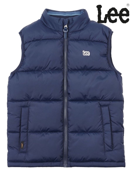 Lee Dark Blue Graphic Logo Puffer Gilet (C91673) | ₪201 - ₪272