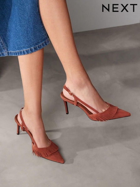 Rust Brown Forever Comfort Fringe Slingback Heels (C91887) | €14.50