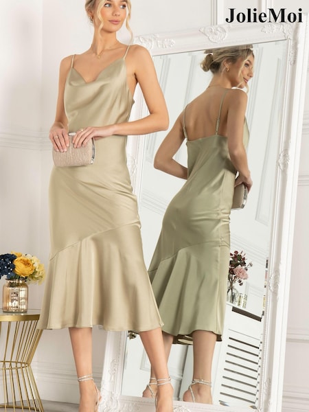 Jolie Moi Gold Alaysha Cowl Neck Satin Dress (C91961) | €40