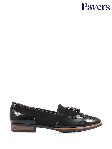 Pavers Wide Fit Patent And Tassel Black Loafers (C92221) | € 53