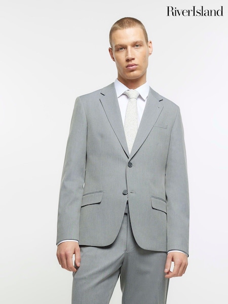 Gri - Normală - River Island Skinny Twill Suit Jacket (C92521) | 271 LEI
