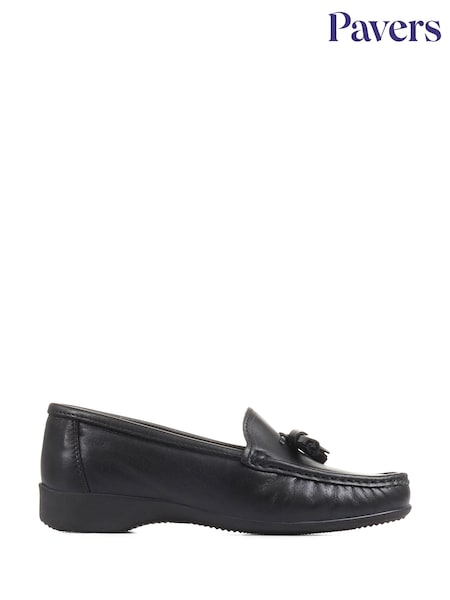 črna - Pavers Wide Fit Black Leather Loafers With Tassel (C93239) | € 63
