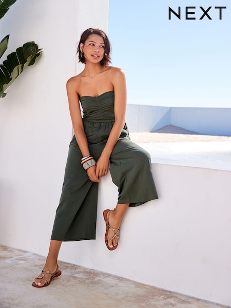 Khakigrün - Bandeau Jersey Culotte Jumpsuit (C93319) | 8 €
