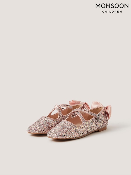 Pink - Monsoon Glitter Bow Mary Jane Ballet Flats