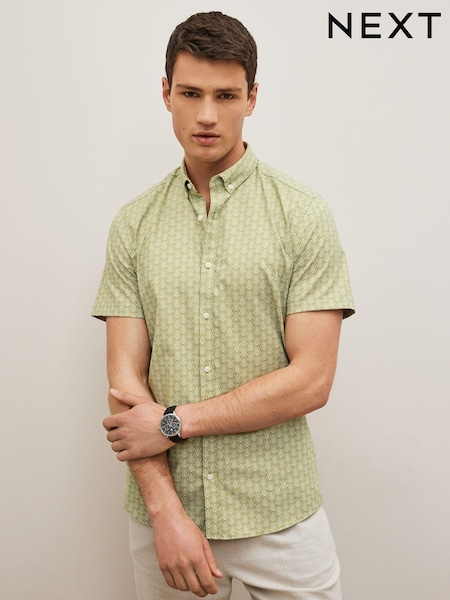Зеленый - Stretch Oxford Printed Short Sleeve Shirt (C93775) | €6