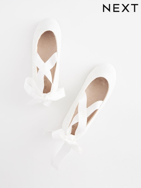 White Glitter Ballet Tie Occasion Shoes (C94110) | €13 - €18