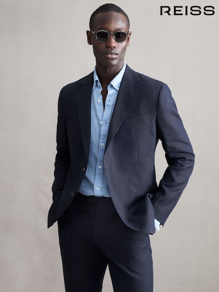 Reiss Navy Kin Slim Fit Single Breasted Linen Blazer (C94364) | €454