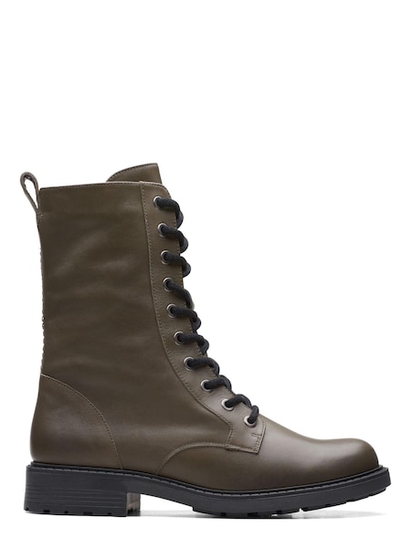 Clarks Dark Olive Green Standard Fit (F) Leather Orinoco2 Style Boots (C94407) | €39