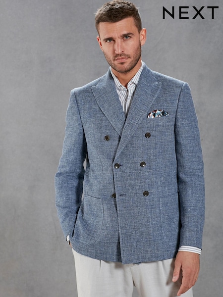 Blue Signature Double Breasted Angelico Linen Blend Blazer (C94704) | €20