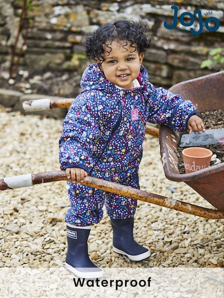 JoJo Maman Bébé Navy Blue Woodland Waterproof Fleece Lined Puddle Suit (C95156) | 3,334 UAH - 3,455 UAH