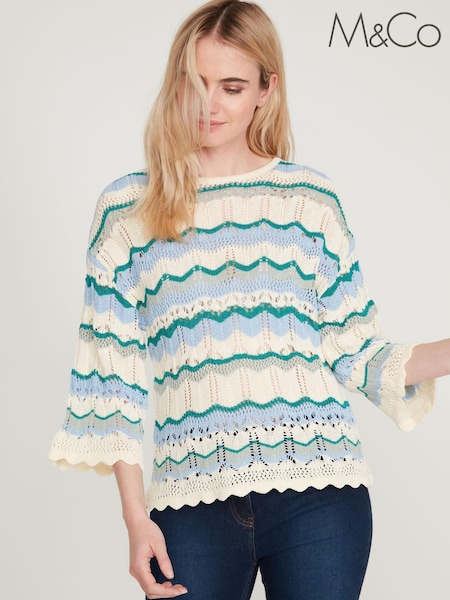 M&Co Blue Crochet Chevron Knitted Jumper (C95306) | 12 €