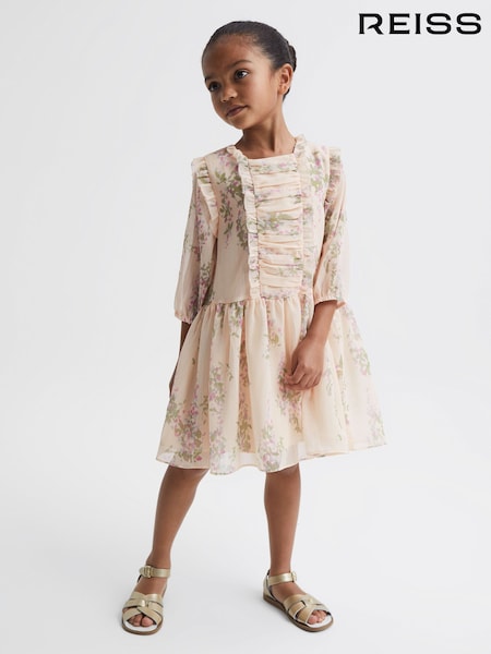 Reiss Pink Print Amber 9-12 yrs Chiffon Print Dress (C95438) | €90