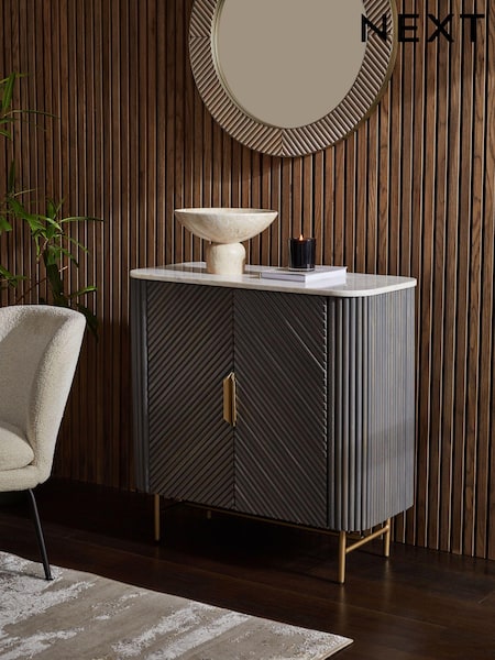 Dark Grey Valencia Marble Mango Wood Small Sideboard (C95475) | €875