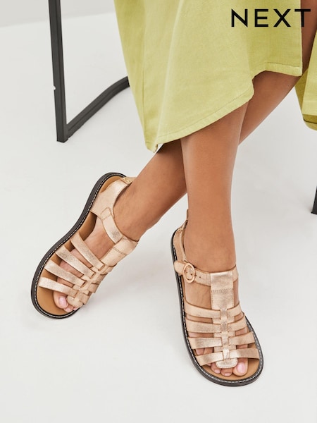 Rose Gold - Forever Comfort® Leather Round Toe Gladiator Sandals (C95844) | € 8