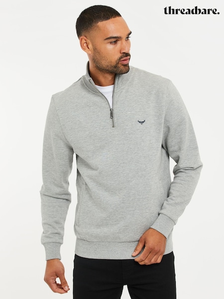 Szary - Threadbare Quarter Zip Neck Sweat Top (C95998) | 140 zł