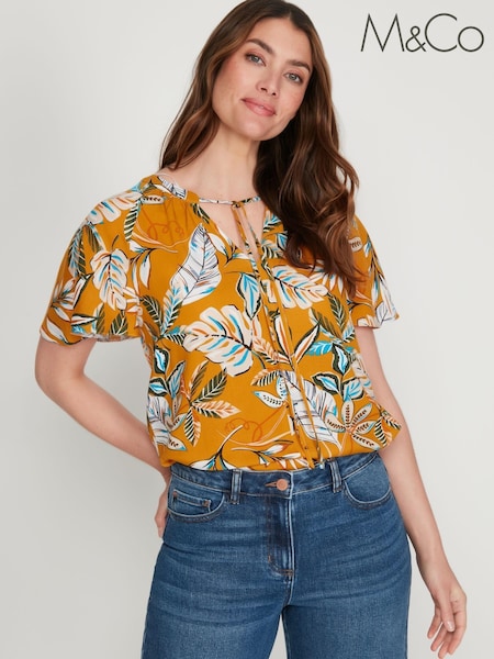 M&Co Yellow Tribal Leaf Short Sleeve Top (C96431) | € 8