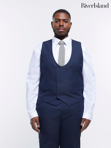 River Island Blue Big & Tall Twill Skinny Fit Waistcoat (C96451) | €25