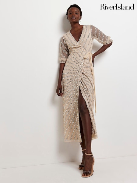 Розовый - River Island Wrap Front Maxi Dress (C96860) | €51
